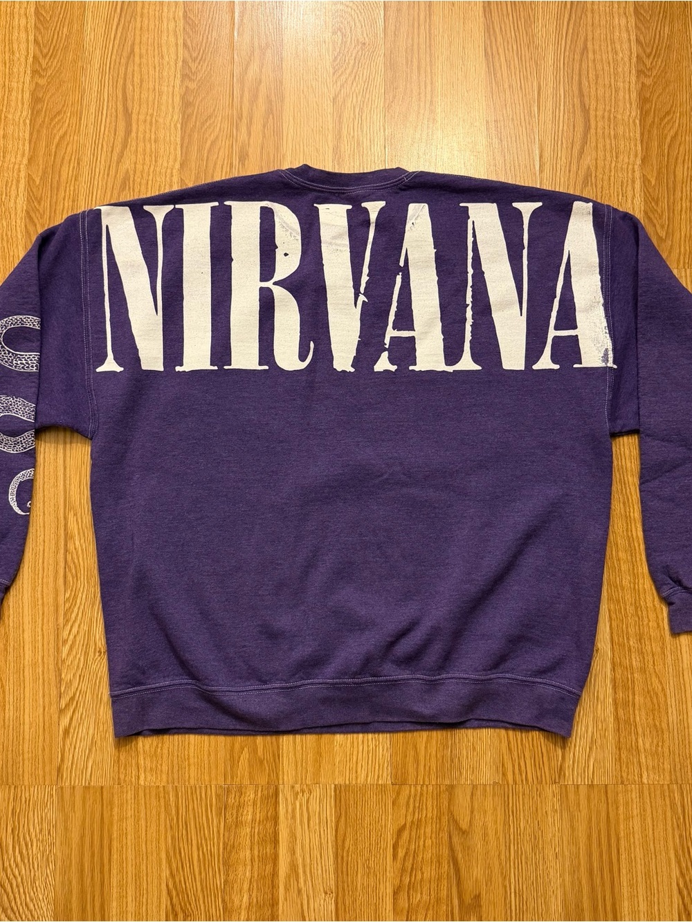Vintage NIRVANA Oversized Purple Crewneck with Large White Logo & Smiley Faces